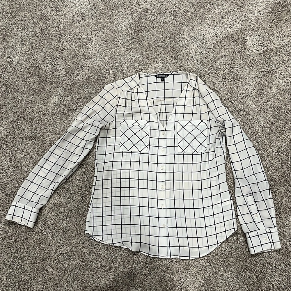 Express long sleeve windowpane blouse
